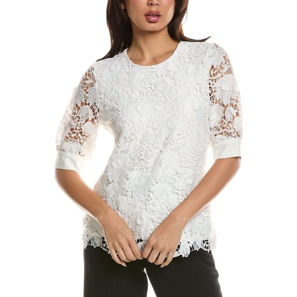 Elie Tahari Womens  The Estella Lace Top, White